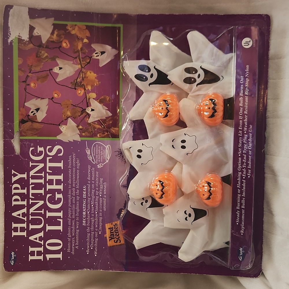 Vintage, New In Package, Happy Haunting, Halloween Ghost & Pumpkin Lights String